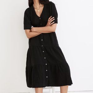 Madewell Lightspun Button-Front Tiered Midi Dress
